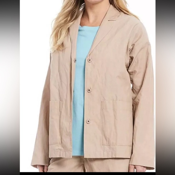 EILEEN FISHER Khaki ORGANIC Cotton Steel OVERSIZED JACKET M $298 NWT - Picture 1 of 11